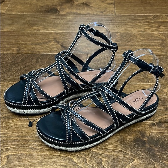 NWT, Alaia Leather Studded Espadrille Sandals - Picture 6 of 16